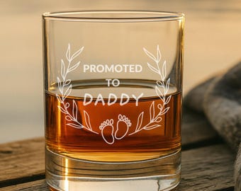 Promoted to Dad Whiskey Glass: Pregnancy Reveal Gift for New Dad