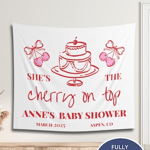 Cherry On Top Baby Shower Banner: Pink Coquette Bow, Personalized Party Decor