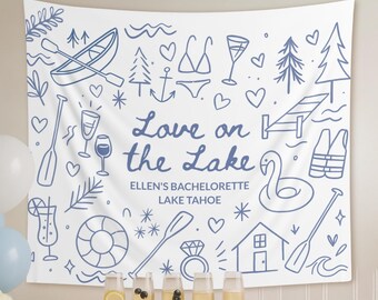 Custom Love On The Lake Bachelorette Tapestry Banner: Lake Cabin Decor