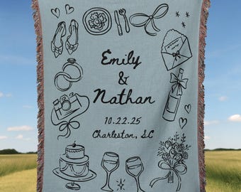 Personalized Woven Cotton Anniversary Blanket, Custom Wedding Gift