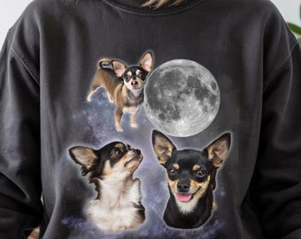 Tri-Color Chihuahua Dogs Moon Shirt, Oversized Meme Tee, Chihuahua Vintage Dog Shirt, Funny Dog Lover Gift, Graphic Comfort Colors® T-Shirt