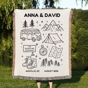 Personalized Elopement Blanket: Woven Cotton Camping Blanket, National Park Map