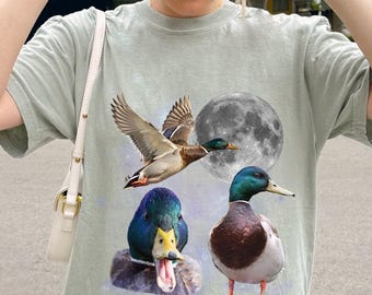 Three Waterfowl Under Moon Shirt, Oversized Meme Tee, Mallard Duck Vintage Sweater, Duck Hunting Lover Gift, Graphic Comfort Colors® Tshirt
