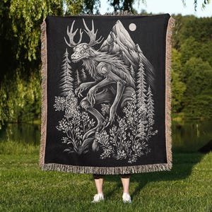 Wendigo Woven Blanket: Cryptid Cottagecore Cotton Throw