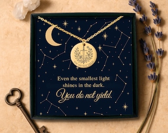You Do Not Yield Necklace: Sword & Floral Romantasy Pendant