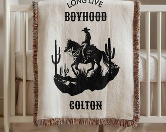 Custom Rodeo Baby Blanket: Woven Cotton Cowboy Name Blanket