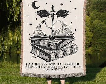 Dragon Book Quote Woven Throw Blanket: Bookish Fantasy Gift