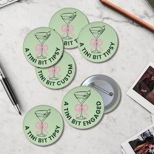 Martini Bachelorette Party Pin Buttons: Merit Badge Favors