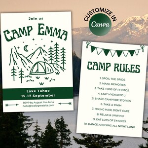 Sjabloon vrijgezellenreis kamp: uitnodiging glampingfeest (digitale download)