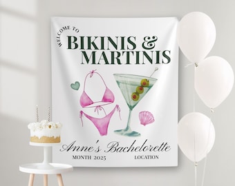 Bikinis And Martinis Welcome Sign, Bachelorette Party Banner, Martini Bachelorette Banner,tinis and martinis bachelorette,Beach Bachelorette