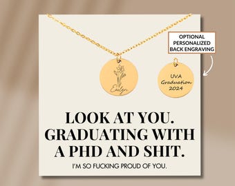 Personalized Birth Flower Necklace, PHD Graduation Gift