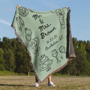 Personalized Throw Couples Blanket with Names Wedding Gift Bridal Shower Gift for Newlyweds Cotton Anniversary Gift Engagement Gift
