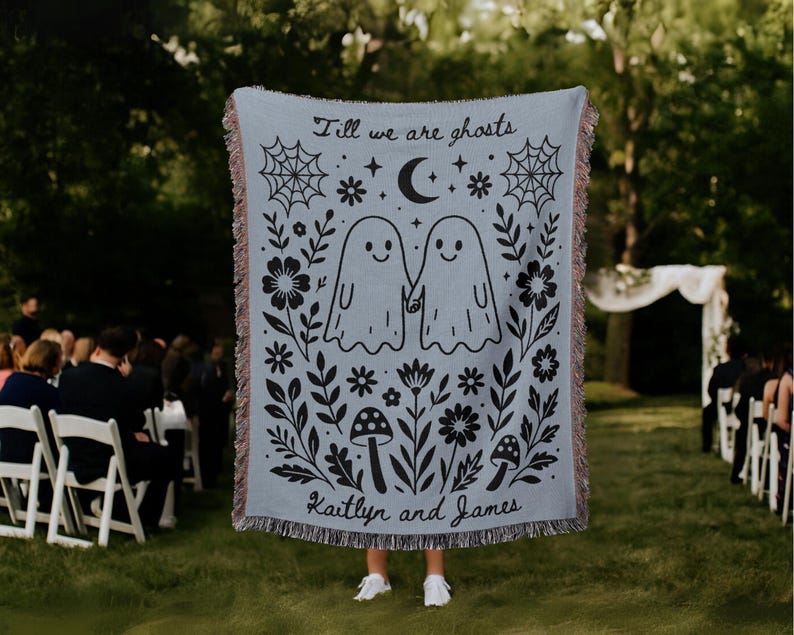 Blue spooky wedding blanket – gothic home decor