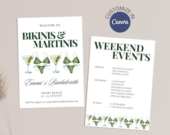 Digital Invitations Bikini And Martini Invite, Bikinis And Martinis Invitation, Bikinis And Martinis Itinerary, Bachelorette Itinerary