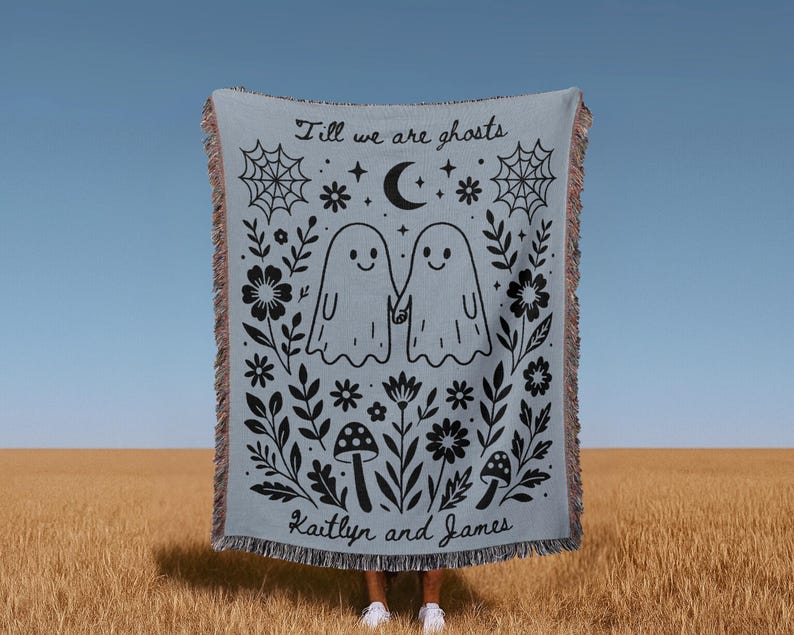 Custom ghost couple blanket – spooky wedding or elopement gift