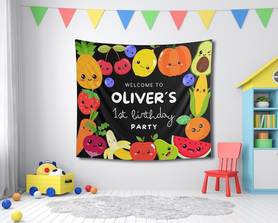 Hey Bear Birthday Banner: Dancing Fruit Party Welcome Sign