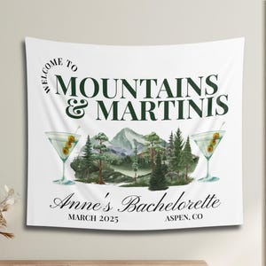 Martinis in the Mountains Bachelorette Banner, Mountains and Martinis Bachelorette, Camping Bachelorette, Bach Weekend, Hand drawn banner