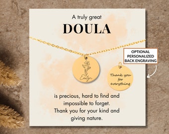 Doula Birth Flower Month necklace, Doula appreciation gift for Nanny, Personalized Thank you Gift for Doula jewelry, Doula necklace