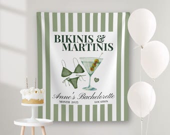 Custom Bikinis and Martinis Tapestry, Bachelorette Banner Martini And Matrimony, Bikini Martini Bachelorette Party Decor Wall Hanging Sign