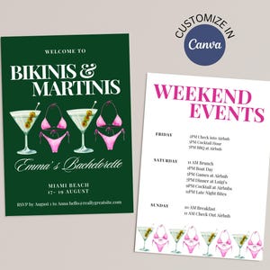 Bikinis And Martinis Itinerary, Bikinis And Martinis Invitation, Digital Invitations Bikini And Martini Bachelorette Invite, Bach Itinerary