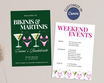 Bikinis And Martinis Itinerary, Bikinis And Martinis Invitation, Digital Invitations Bikini And Martini Bachelorette Invite, Bach Itinerary