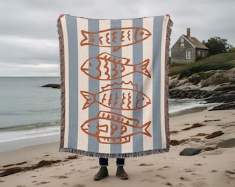 Striped Sardine Fisherman Blanket: Coastal Woven Throw
