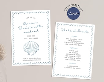 Coastal Bachelorette Itinerary Template: Hamptons, Cape Cod (Digital Download)