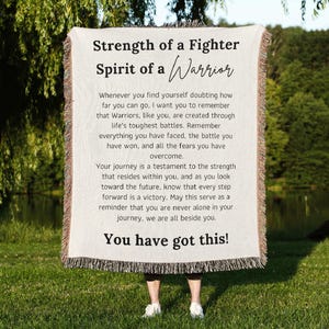 Warrior Gift Fringed Blanket, Strength Keepsake, Encouragement, Cancer Survivor gift, Recovery gift, Motivational Hardship gift,Support Gift