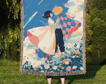 Anime-Inspired Couple Blanket – Romantic Tapestry Throw, Fantasy Decor