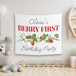 My Berry First Birthday Banner, Birthday Board, Strawberry First Birthday Sign, Custom 1st birthday girl decor,Berry First Birthday Backdrop