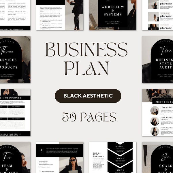 Black aesthetic business plan for small business, Canva Template business plan. luxury CEO, business startup