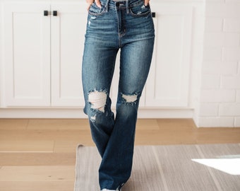 Cassandra High Rise Control Top Distressed Flare Jeans