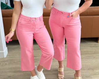 Lisa High Rise Control Top Wide Leg Crop Jeans in Pink