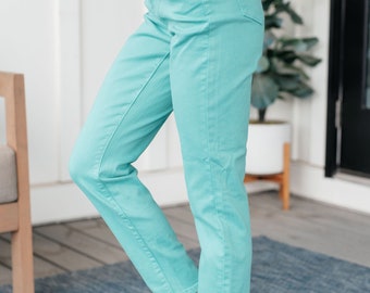 Bridgette High Rise Garment Dyed Slim Jeans in Aquamarine