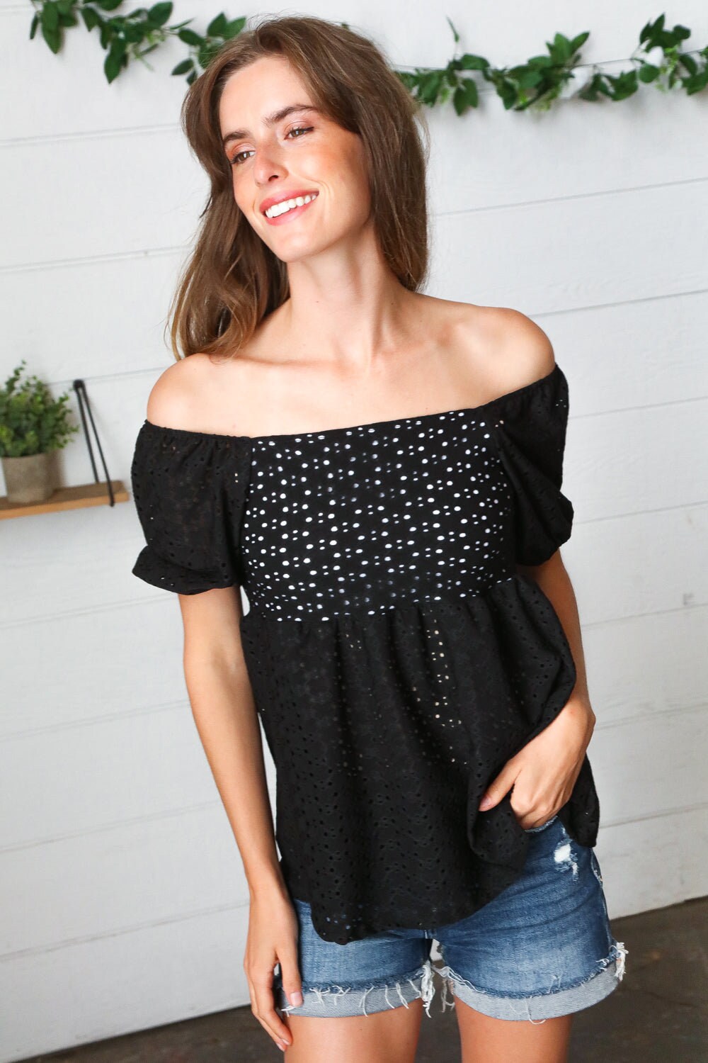 Black Silky Satin Embroidered Sleeve Babydoll Top main image 0