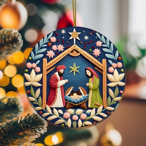 Nativity Christmas Ornament, Christmas Holiday Decorating, Jesus Ornament, Unique Christmas Decoration, Colorful Christmas Ornament