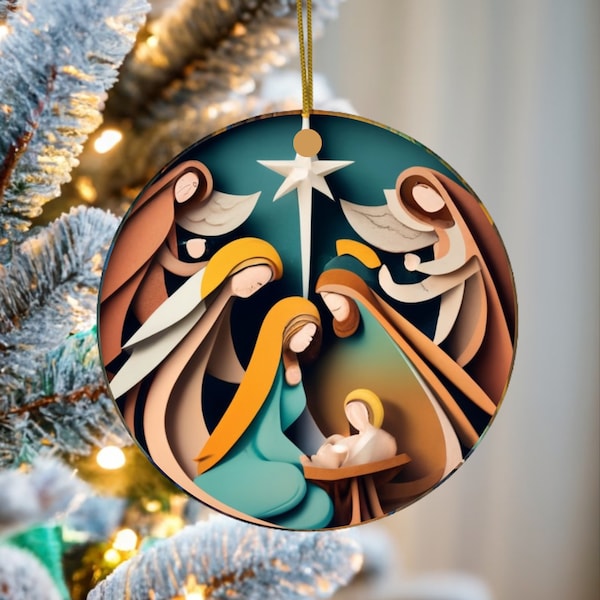 Nativity Christmas Ornament, Christmas Holiday Decorating, Jesus Ornament, Unique Christmas Decoration, Colorful Christmas Ornament
