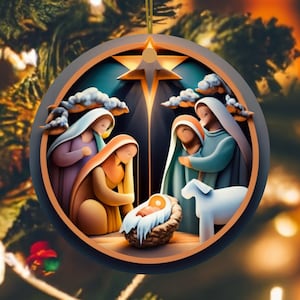 Nativity Christmas Ornament, Christmas Holiday Decorating, Jesus Ornament, Unique Christmas Decoration, Colorful Christmas Ornament