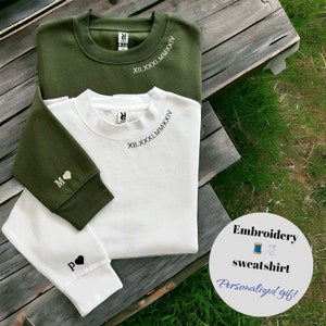 Custom Embroidered Roman Numeral Sweatshirt, Couple Shirt, Initial On Sleeve, Anniversary Year, Date on Neckline, Valentine&#39;s Day Gifts