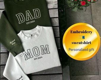 Felpa ricamata personalizzata - Felpa per papà - Felpa per mamma - Felpa con cappuccio ricamata personalizzata - Maglione universitario - Felpa con cappuccio in stile college