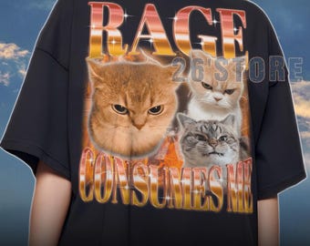 Camiseta "Rage Consumes Me Cat", divertida camiseta con meme de gatos, camiseta vintage con gato desquiciado, camiseta con gráfico de gato tonto, camiseta unisex con humor extraño