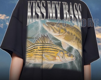 Retro Fishing Shirt, Kiss My Bass Shirt, Funny Angler Gift for Men Dad Grandpa, Bass Fishing T-shirt, Outdoorsman Humor Top, Fisherman Gift