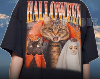 Maglietta di Halloween con gatto, maglietta divertente con gatto, maglietta divertente di Halloween, maglietta di Halloween con gatto, maglietta y2k, maglietta di Halloween, felpa con gatto di Halloween
