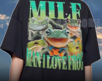 Koszulka "Man I Love Frogs", zabawny graficzny mem z żabą, koszulka vintage w stylu Y2K, koszulka retro dla miłośników żab, koszulka prezentowa dla fanów ropuch