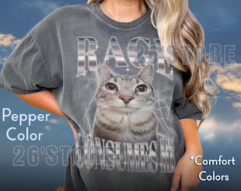 Camiseta "Rage Consumes Me Cat", camiseta divertida con meme de gatos, camiseta vintage con gato desquiciado, camiseta con gráfico de gato tonto, camiseta unisex con humor extraño