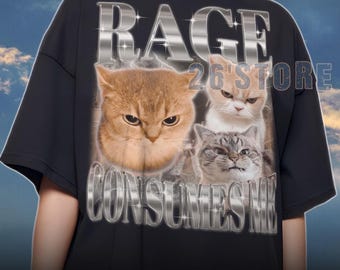 Camiseta "Rage Consumes Me Cat", divertida camiseta con meme de gatos, camiseta vintage con gato desquiciado, camiseta con gráfico de gato tonto, camiseta unisex con humor extraño