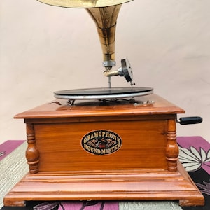 HMV Gramophone Antique: Fully Functional Working Phonograph - Wind-Up Record Player - Collectible Home Decor Gramophone
