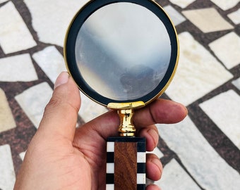 Antique Brass Magnifying Glass with Vintage Nautical Wooden Handle - Perfect for Map Reading and Collectors.