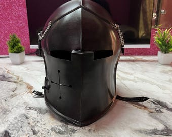 Handcrafted Black Knight Helmet | Mild Steel Crusader Helm