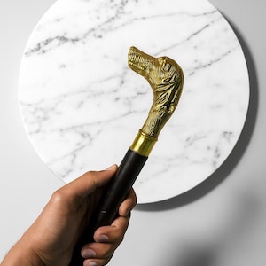 Dog Head Walking Cane – 37” Brass Handle Stick for Men | Gentleman&#39;s Animal Cane | Vintage Walking Stick | Handmade Wooden Cane